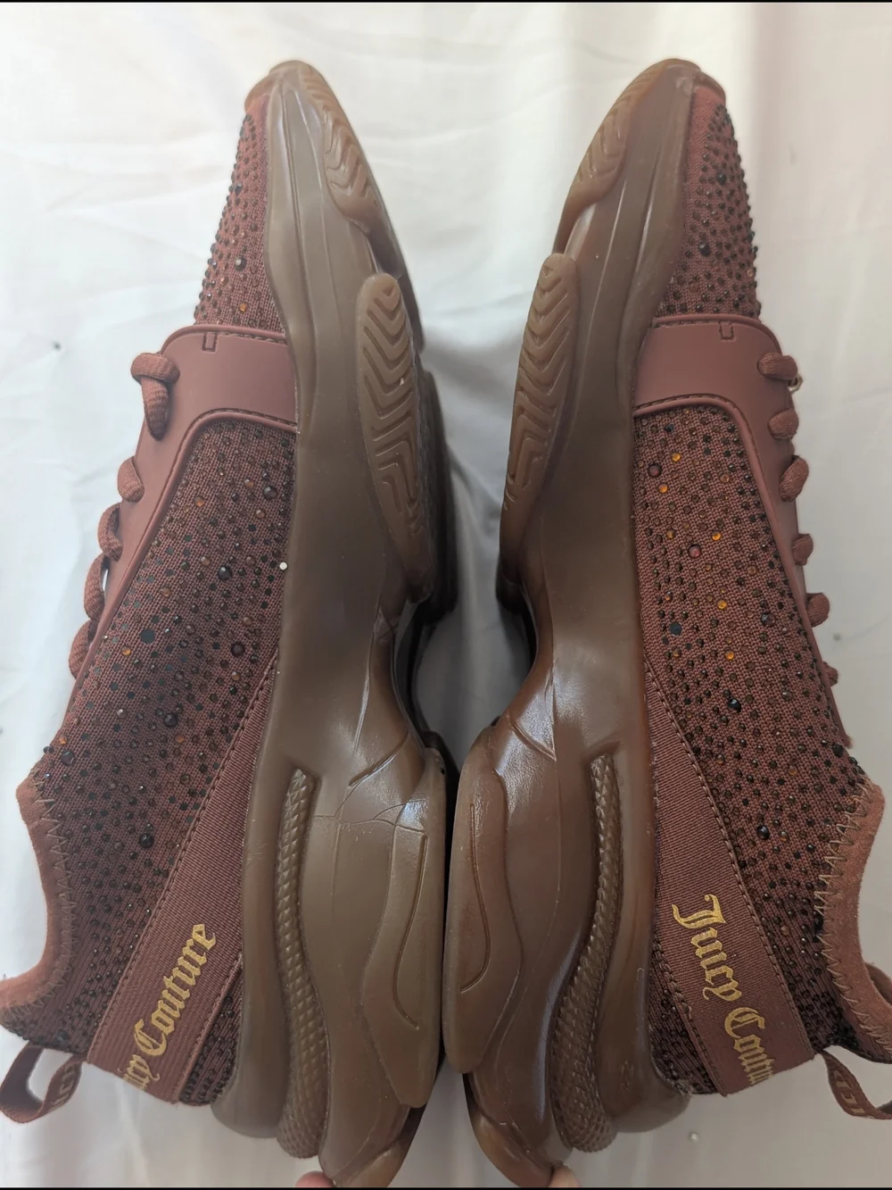 Juicy Couture Brown Rhinestone Adana Lace Up Chunky Knit Sneaker Size 9